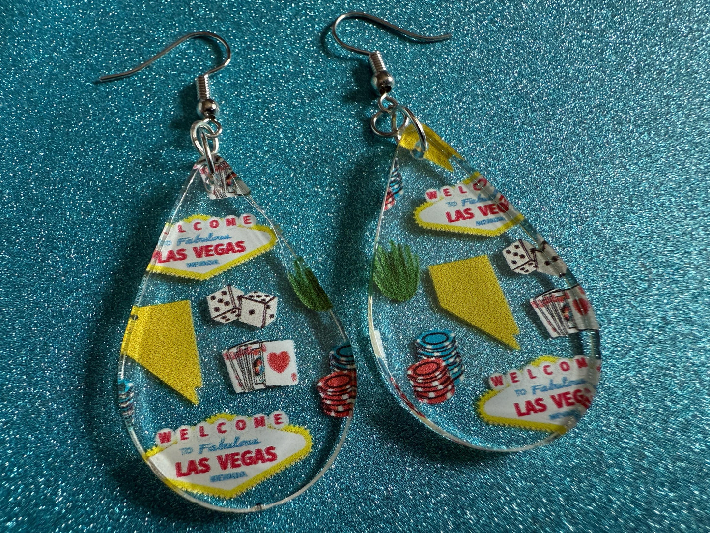 Vegas Earrings: Laser Cut Acrylic Las Vegas Flair, Gambling, Cards, Dice, Nevada, Bachelor, Bachelorette,Party, Best Gifts for Her/Him/Them