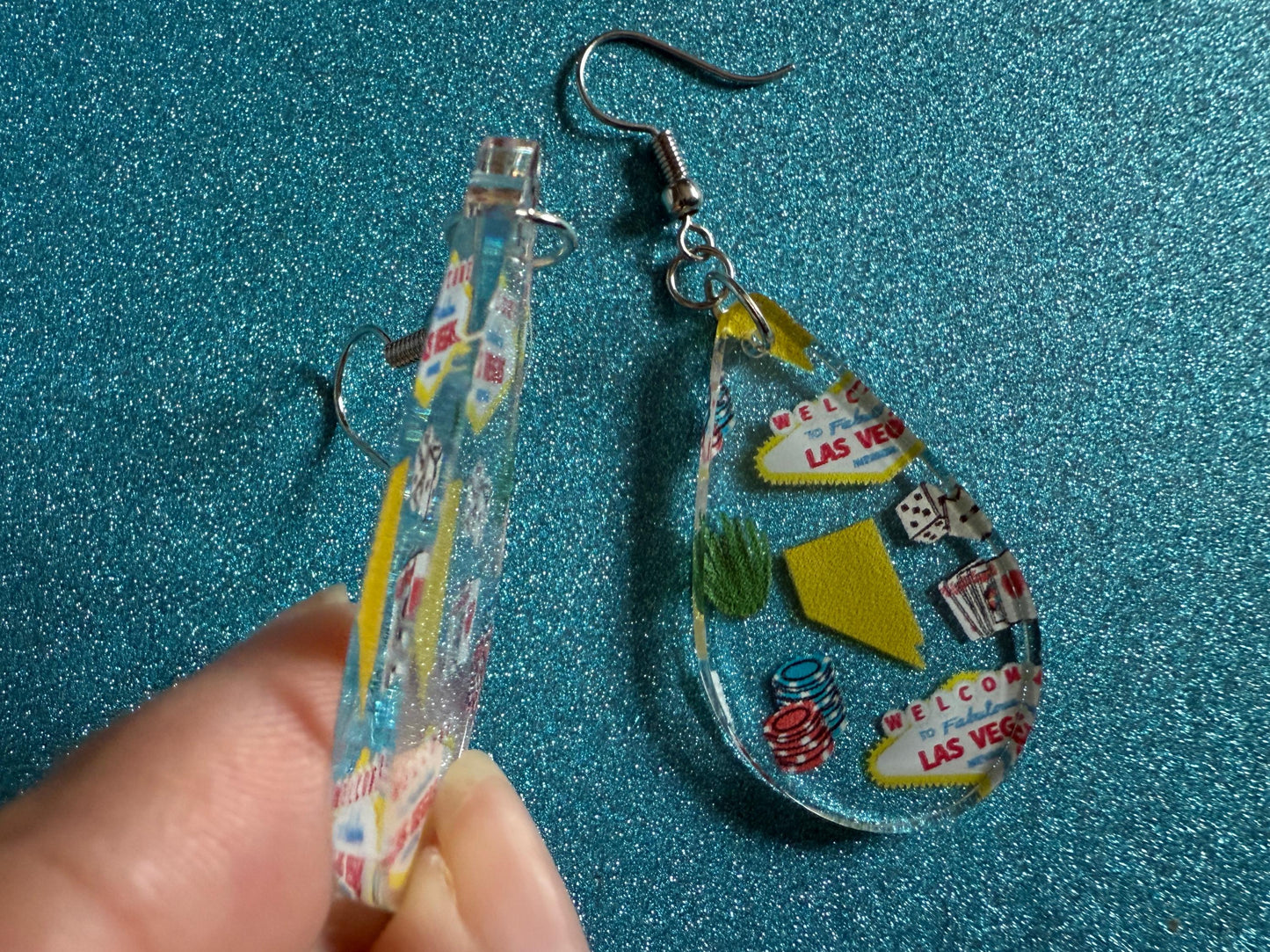 Vegas Earrings: Laser Cut Acrylic Las Vegas Flair, Gambling, Cards, Dice, Nevada, Bachelor, Bachelorette,Party, Best Gifts for Her/Him/Them
