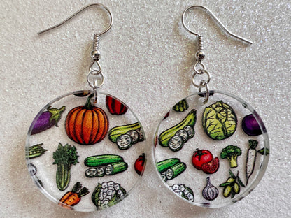 Vegetable Earrings: Laser Cut Acrylic Vegetables, Eggplant, Food, Cabbage, Corn, Pumpkin, Onion, Potato, Mushroom, Gifts for Her/Him/Them