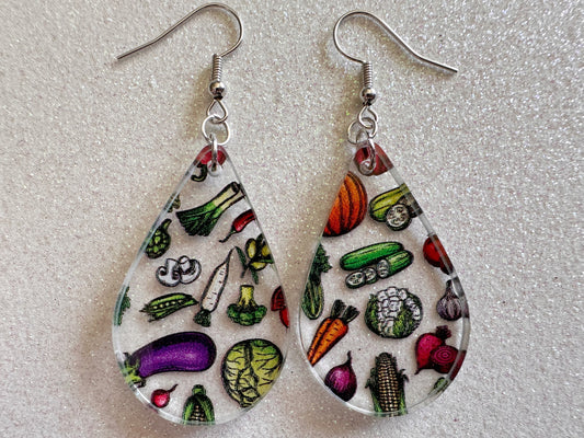Vegetable Earrings: Laser Cut Acrylic Vegetables, Eggplant, Food, Cabbage, Corn, Pumpkin, Onion, Potato, Mushroom, Gifts for Her/Him/Them