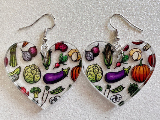 Vegetable Earrings: Laser Cut Acrylic Vegetables, Eggplant, Food, Cabbage, Corn, Pumpkin, Onion, Potato, Mushroom, Gifts for Her/Him/Them