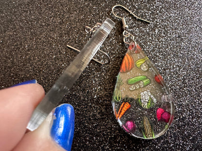 Vegetable Earrings: Laser Cut Acrylic Vegetables, Eggplant, Food, Cabbage, Corn, Pumpkin, Onion, Potato, Mushroom, Gifts for Her/Him/Them