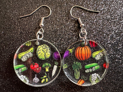 Vegetable Earrings: Laser Cut Acrylic Vegetables, Eggplant, Food, Cabbage, Corn, Pumpkin, Onion, Potato, Mushroom, Gifts for Her/Him/Them