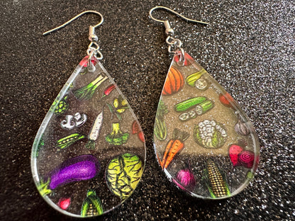 Vegetable Earrings: Laser Cut Acrylic Vegetables, Eggplant, Food, Cabbage, Corn, Pumpkin, Onion, Potato, Mushroom, Gifts for Her/Him/Them