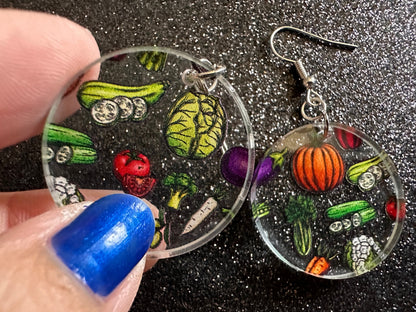 Vegetable Earrings: Laser Cut Acrylic Vegetables, Eggplant, Food, Cabbage, Corn, Pumpkin, Onion, Potato, Mushroom, Gifts for Her/Him/Them