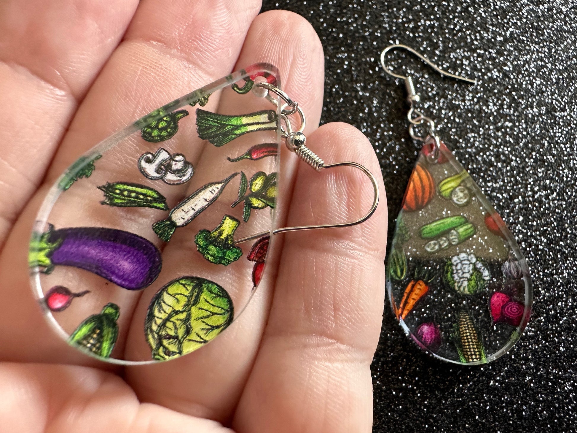 Vegetable Earrings: Laser Cut Acrylic Vegetables, Eggplant, Food, Cabbage, Corn, Pumpkin, Onion, Potato, Mushroom, Gifts for Her/Him/Them