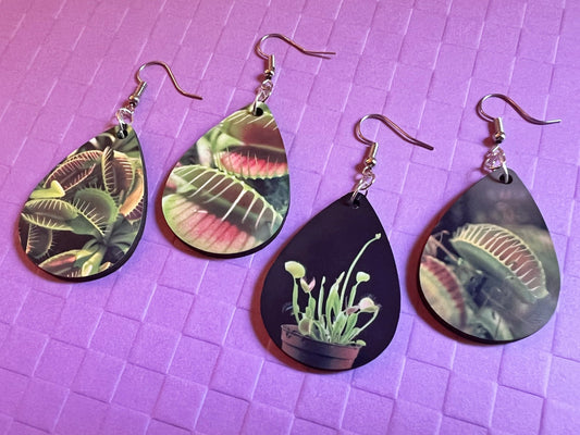 Venus Fly Trap Earrings: Carnivorous Plants, Green Plant, Exotic Plants, Sublimated, Best Gifts for Her/Him/Them