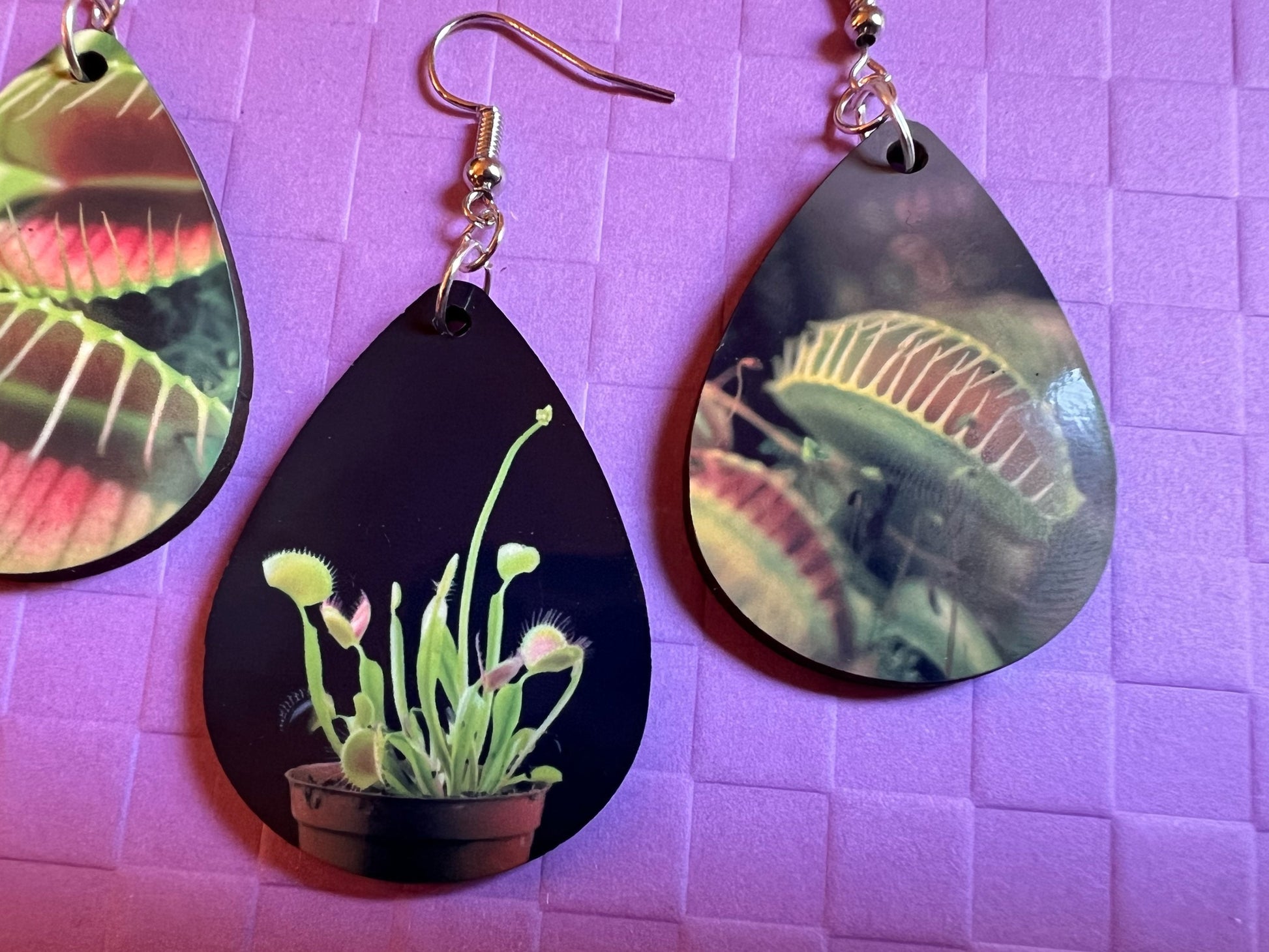 Venus Fly Trap Earrings: Carnivorous Plants, Green Plant, Exotic Plants, Sublimated, Best Gifts for Her/Him/Them