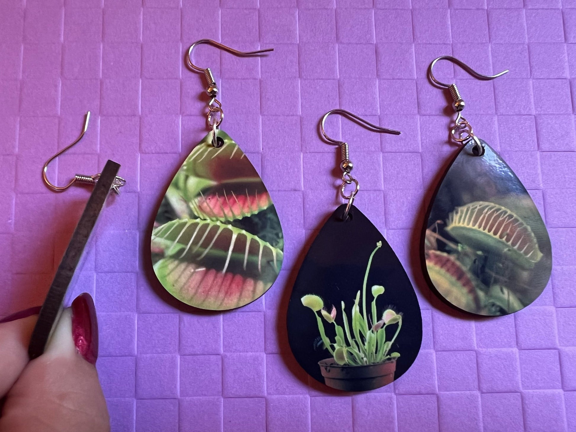 Venus Fly Trap Earrings: Carnivorous Plants, Green Plant, Exotic Plants, Sublimated, Best Gifts for Her/Him/Them