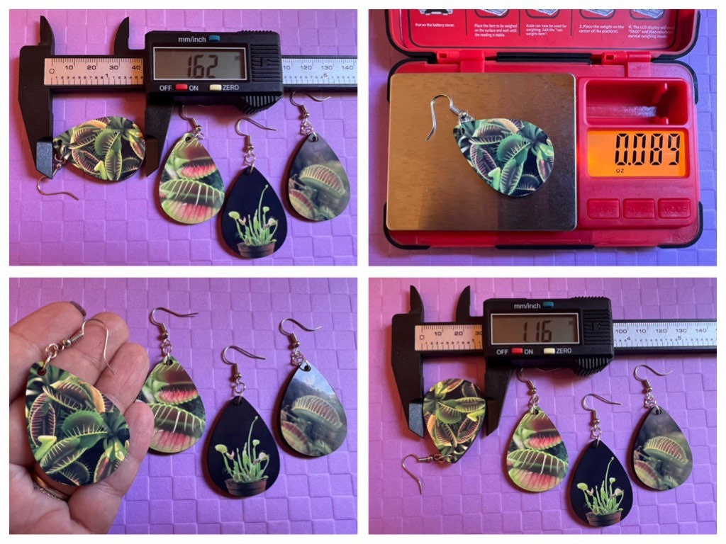 Venus Fly Trap Earrings: Carnivorous Plants, Green Plant, Exotic Plants, Sublimated, Best Gifts for Her/Him/Them