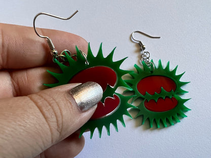 Venus Fly Trap Earrings: Exotic Plants, Green Earrings, Laser Cut Acrylic Jewelry, Carnivorous Plants, Best Gifts for Her/Him/Them