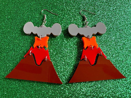 Volcano Earrings: Laser Cut Acrylic Volcanoes, Lava, Hawaiian Volcano, Goddess Pele, Volcanic Eruption, Mauna Loa, Gifts for Her/Him/Them