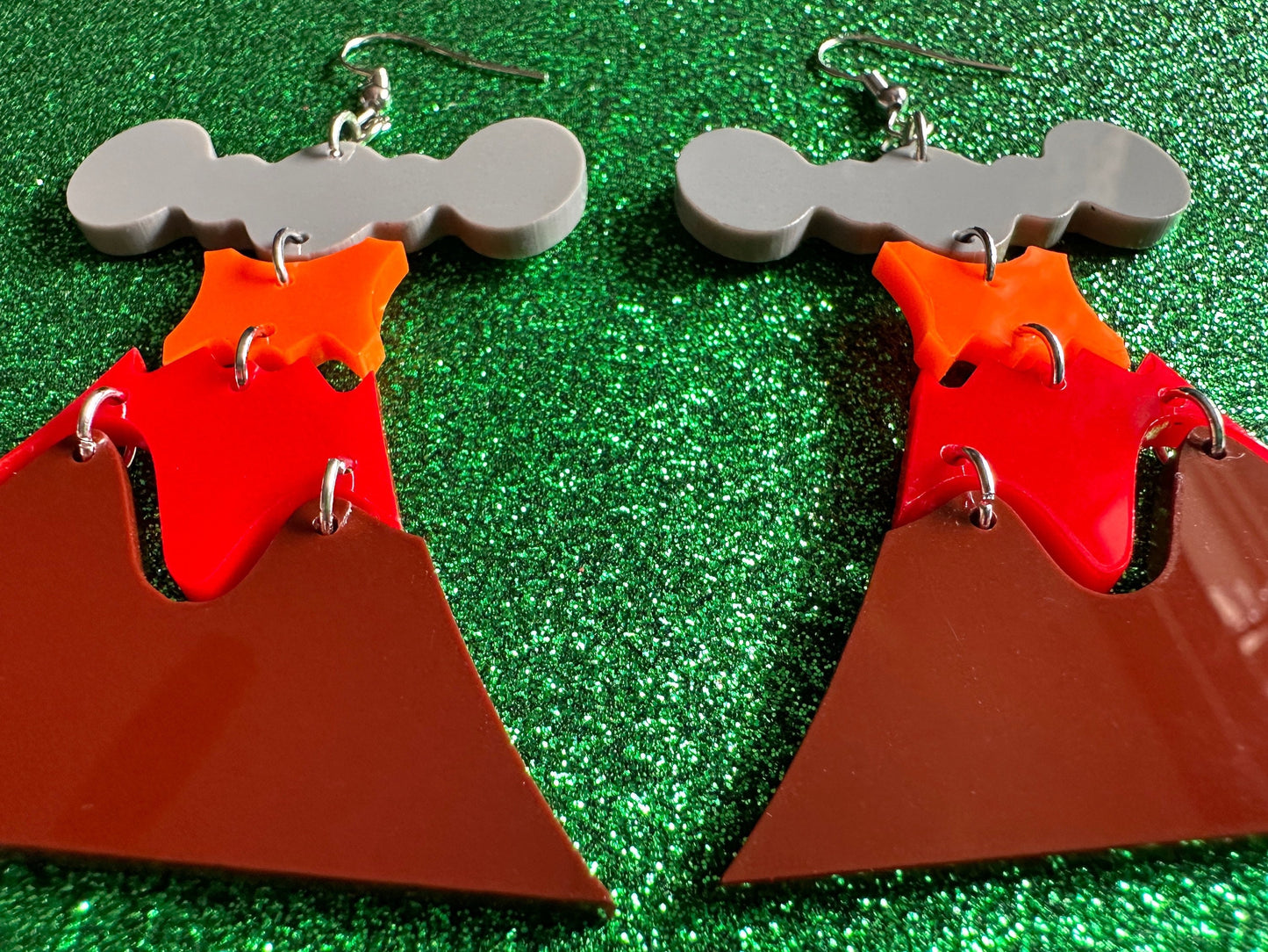 Volcano Earrings: Laser Cut Acrylic Volcanoes, Lava, Hawaiian Volcano, Goddess Pele, Volcanic Eruption, Mauna Loa, Gifts for Her/Him/Them