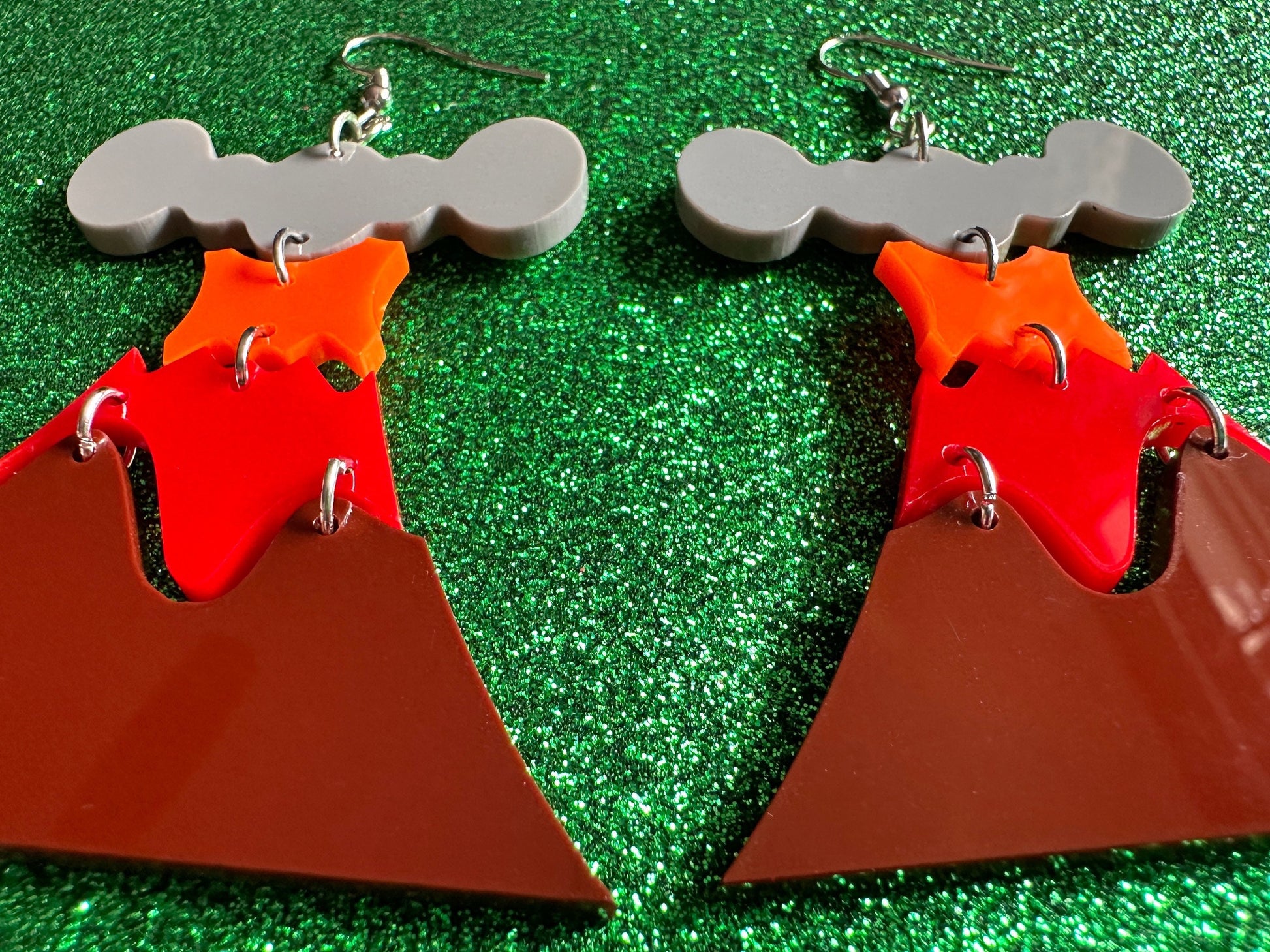 Volcano Earrings: Laser Cut Acrylic Volcanoes, Lava, Hawaiian Volcano, Goddess Pele, Volcanic Eruption, Mauna Loa, Gifts for Her/Him/Them