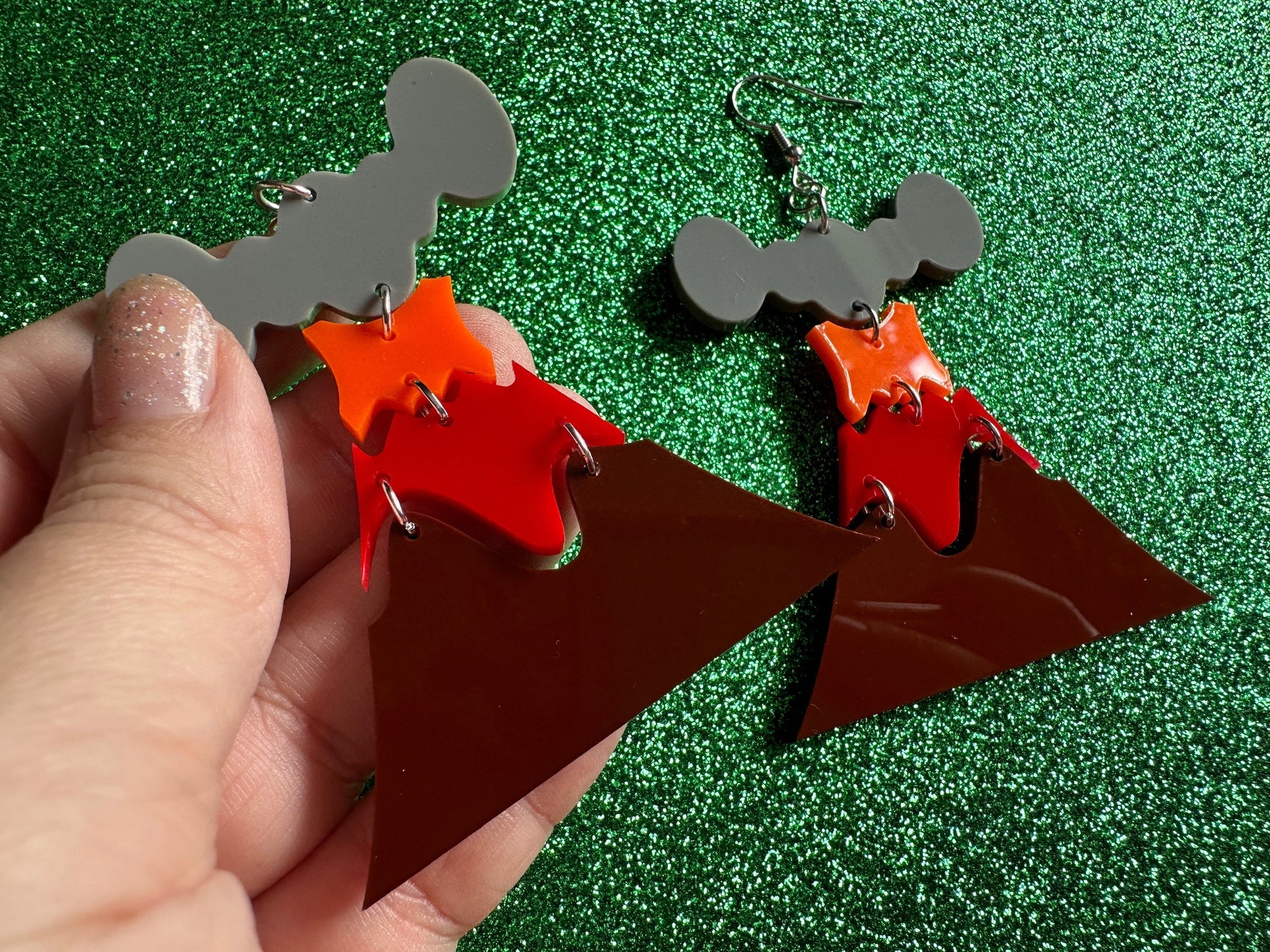 Volcano Earrings: Laser Cut Acrylic Volcanoes, Lava, Hawaiian Volcano, Goddess Pele, Volcanic Eruption, Mauna Loa, Gifts for Her/Him/Them