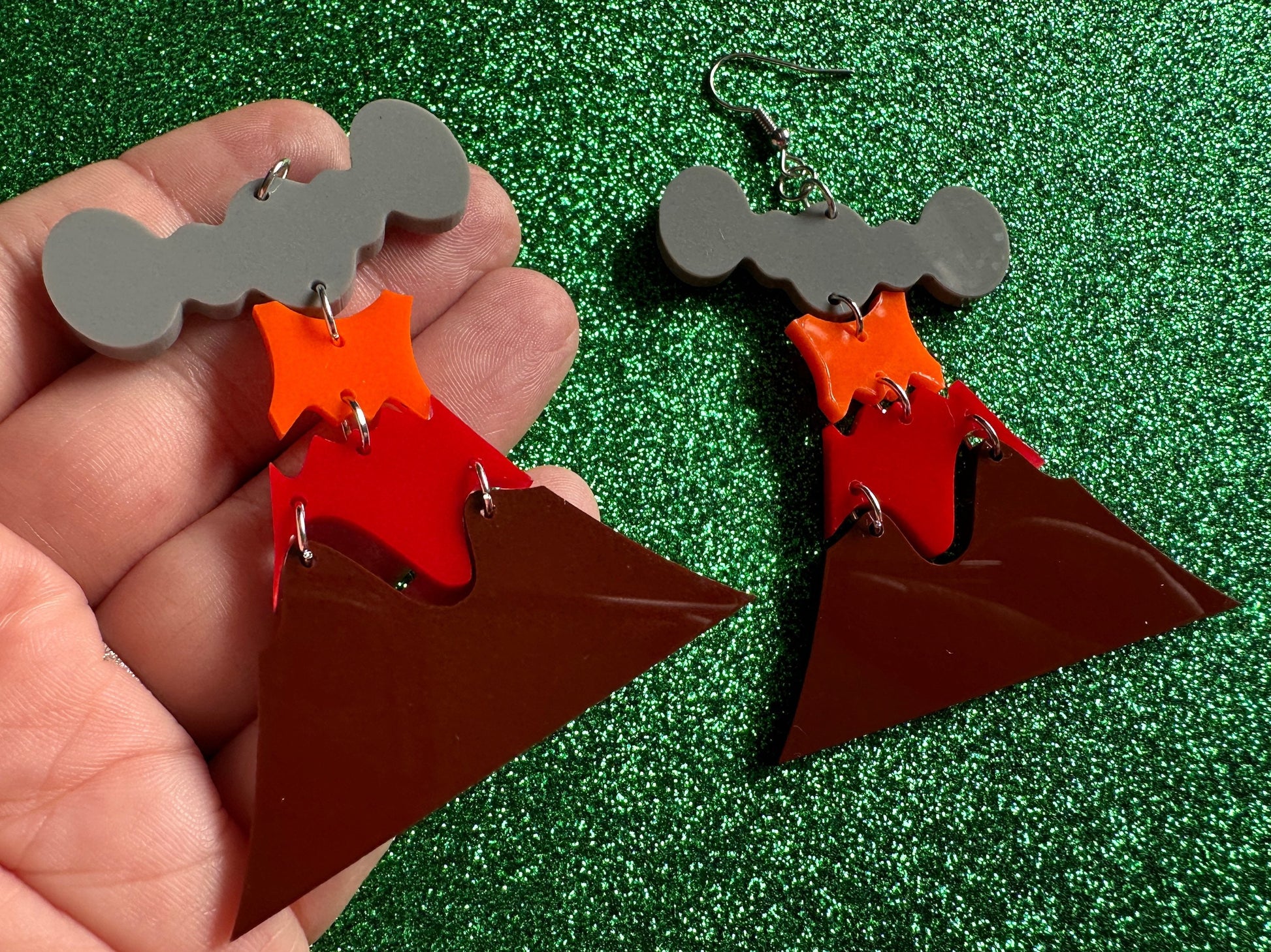 Volcano Earrings: Laser Cut Acrylic Volcanoes, Lava, Hawaiian Volcano, Goddess Pele, Volcanic Eruption, Mauna Loa, Gifts for Her/Him/Them