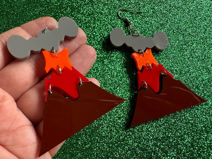 Volcano Earrings: Laser Cut Acrylic Volcanoes, Lava, Hawaiian Volcano, Goddess Pele, Volcanic Eruption, Mauna Loa, Gifts for Her/Him/Them