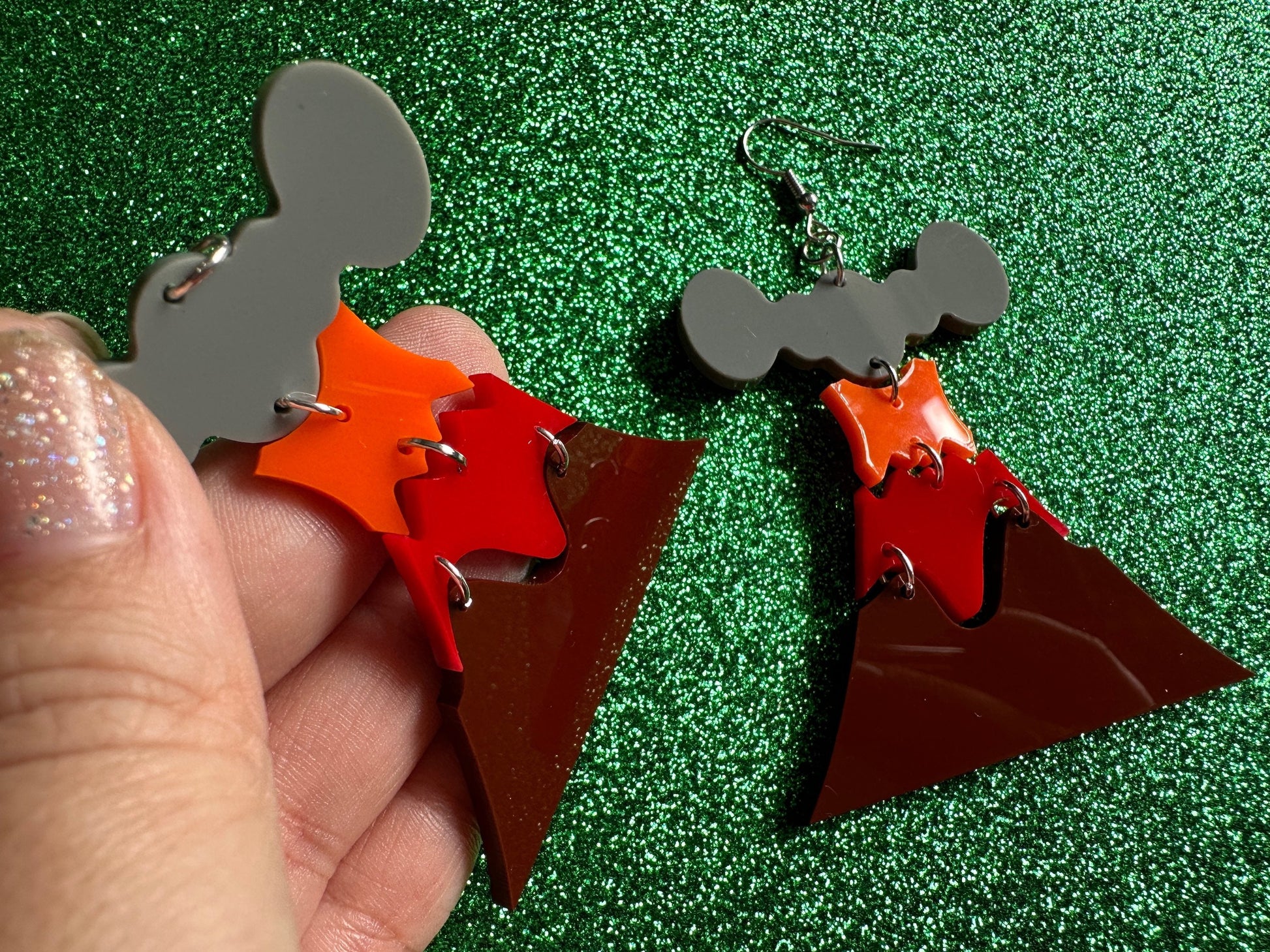 Volcano Earrings: Laser Cut Acrylic Volcanoes, Lava, Hawaiian Volcano, Goddess Pele, Volcanic Eruption, Mauna Loa, Gifts for Her/Him/Them