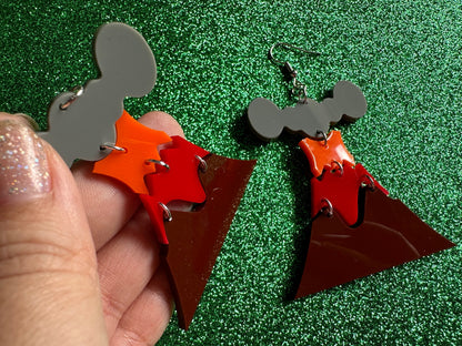 Volcano Earrings: Laser Cut Acrylic Volcanoes, Lava, Hawaiian Volcano, Goddess Pele, Volcanic Eruption, Mauna Loa, Gifts for Her/Him/Them
