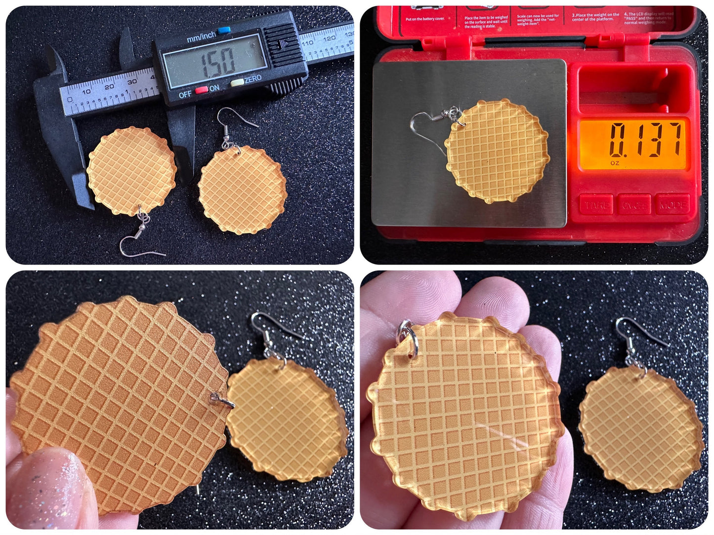 Waffle Earrings: Laser Cut Acrylic Waffles, Breakfast, Miniature Food, Belgian, Cone, Kitsch, Novelty, Foodie, Best Gifts for Her/Him/Them