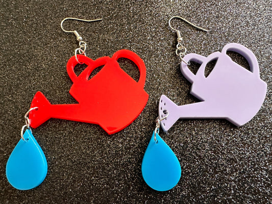Watering Can Earrings: Laser Cut Acrylic Flowers, Garden, Floral, Gardening, Botany, Plants, Best Gifts for Her/Him/Them