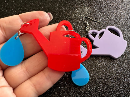 Watering Can Earrings: Laser Cut Acrylic Flowers, Garden, Floral, Gardening, Botany, Plants, Best Gifts for Her/Him/Them