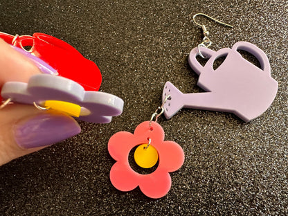 Watering Can Earrings: Laser Cut Acrylic Flowers, Garden, Floral, Plants, Best Gifts for Her/Him/Them