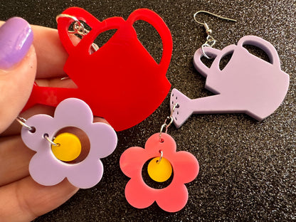 Watering Can Earrings: Laser Cut Acrylic Flowers, Garden, Floral, Plants, Best Gifts for Her/Him/Them