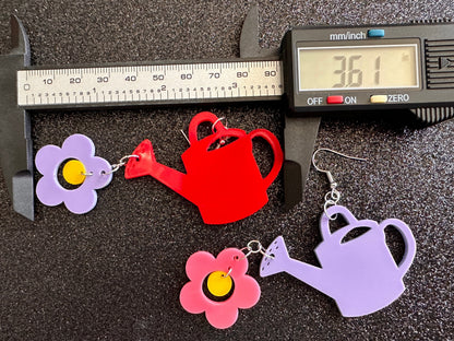 Watering Can Earrings: Laser Cut Acrylic Flowers, Garden, Floral, Plants, Best Gifts for Her/Him/Them