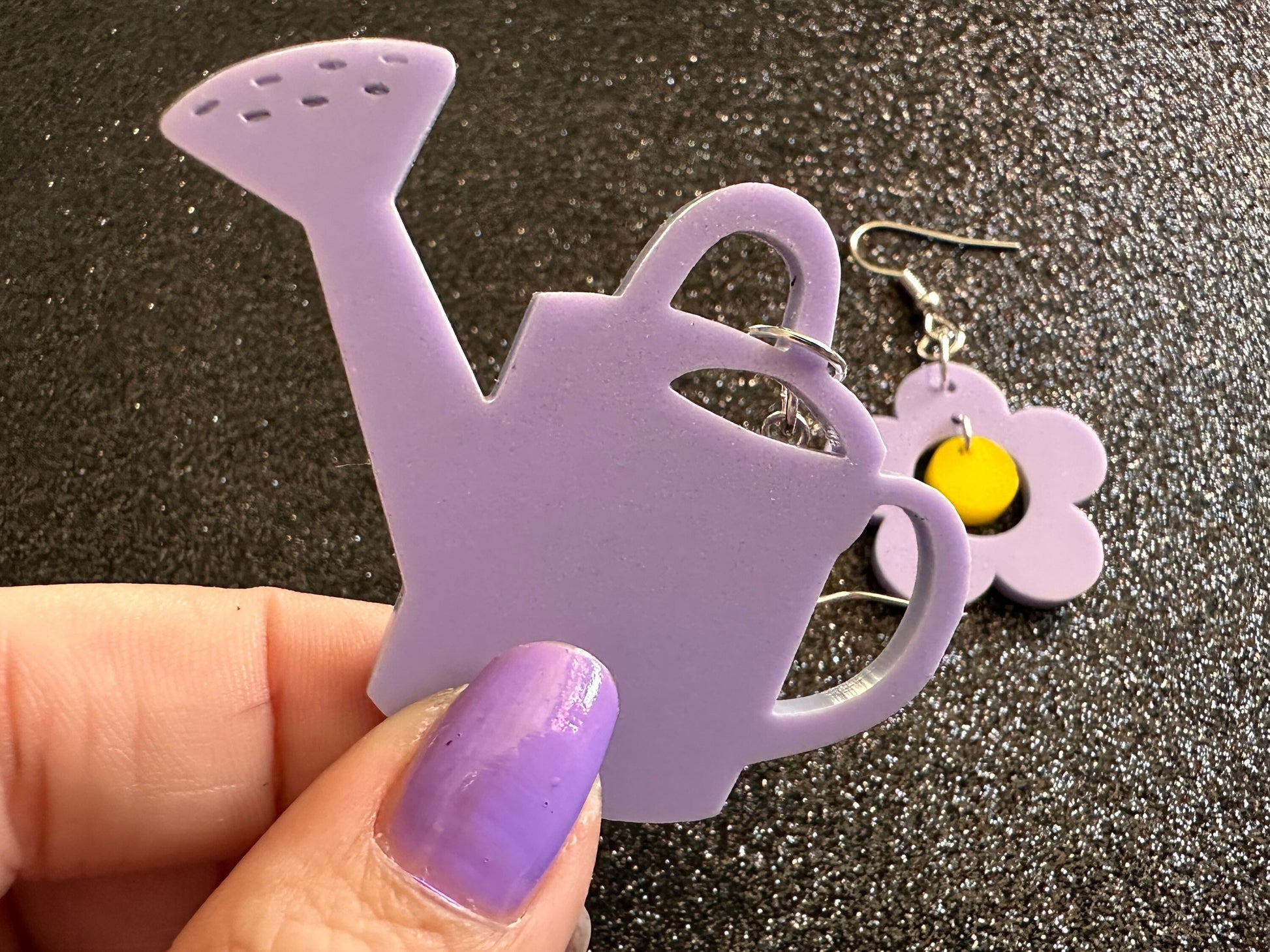 Watering Can Earrings: Laser Cut Acrylic Flowers, Purple Flower, Botany, Garden, Floral, Plants, Best Gifts for Her/Him/Them