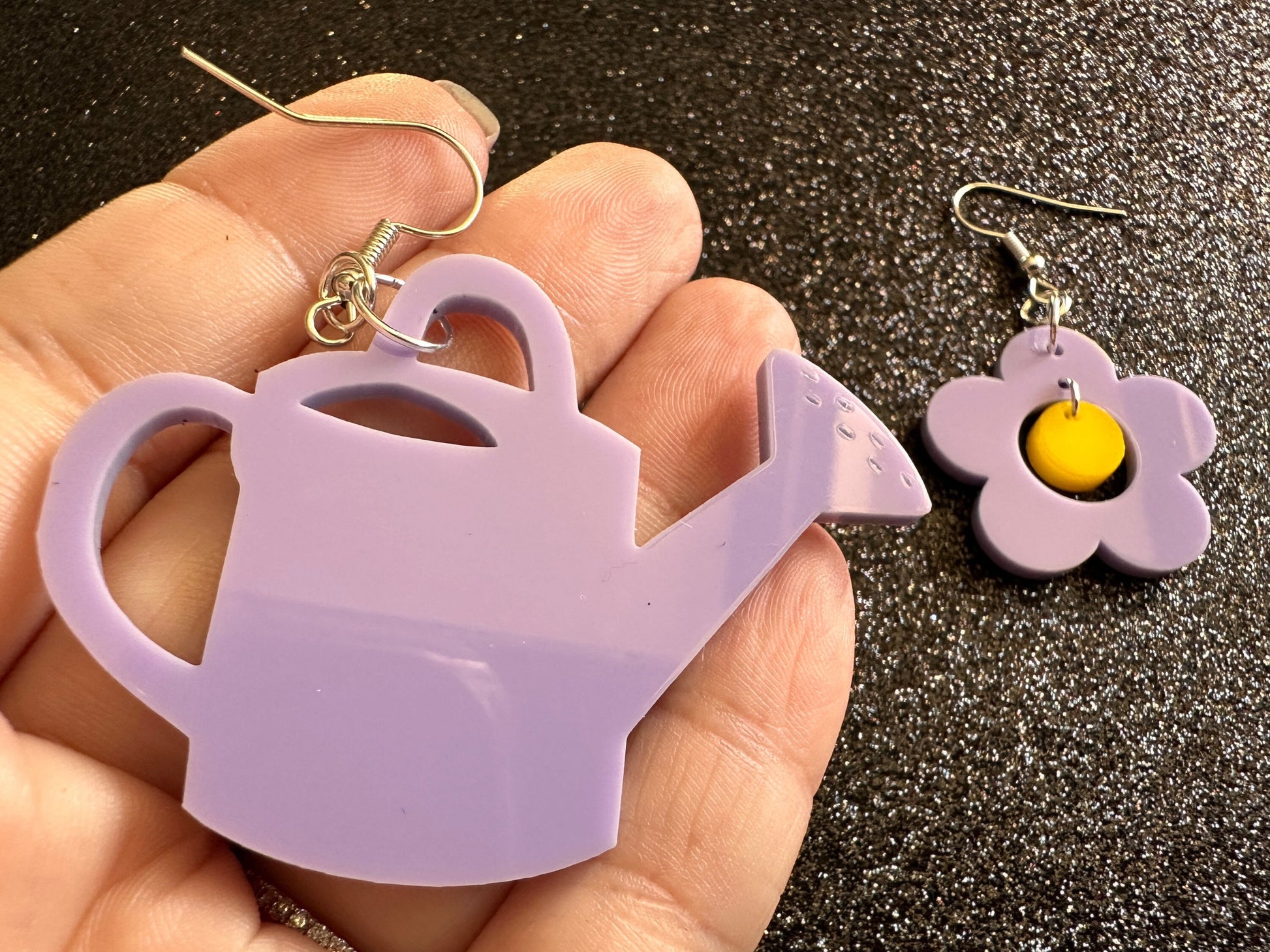 Watering Can Earrings: Laser Cut Acrylic Flowers, Purple Flower, Botany, Garden, Floral, Plants, Best Gifts for Her/Him/Them