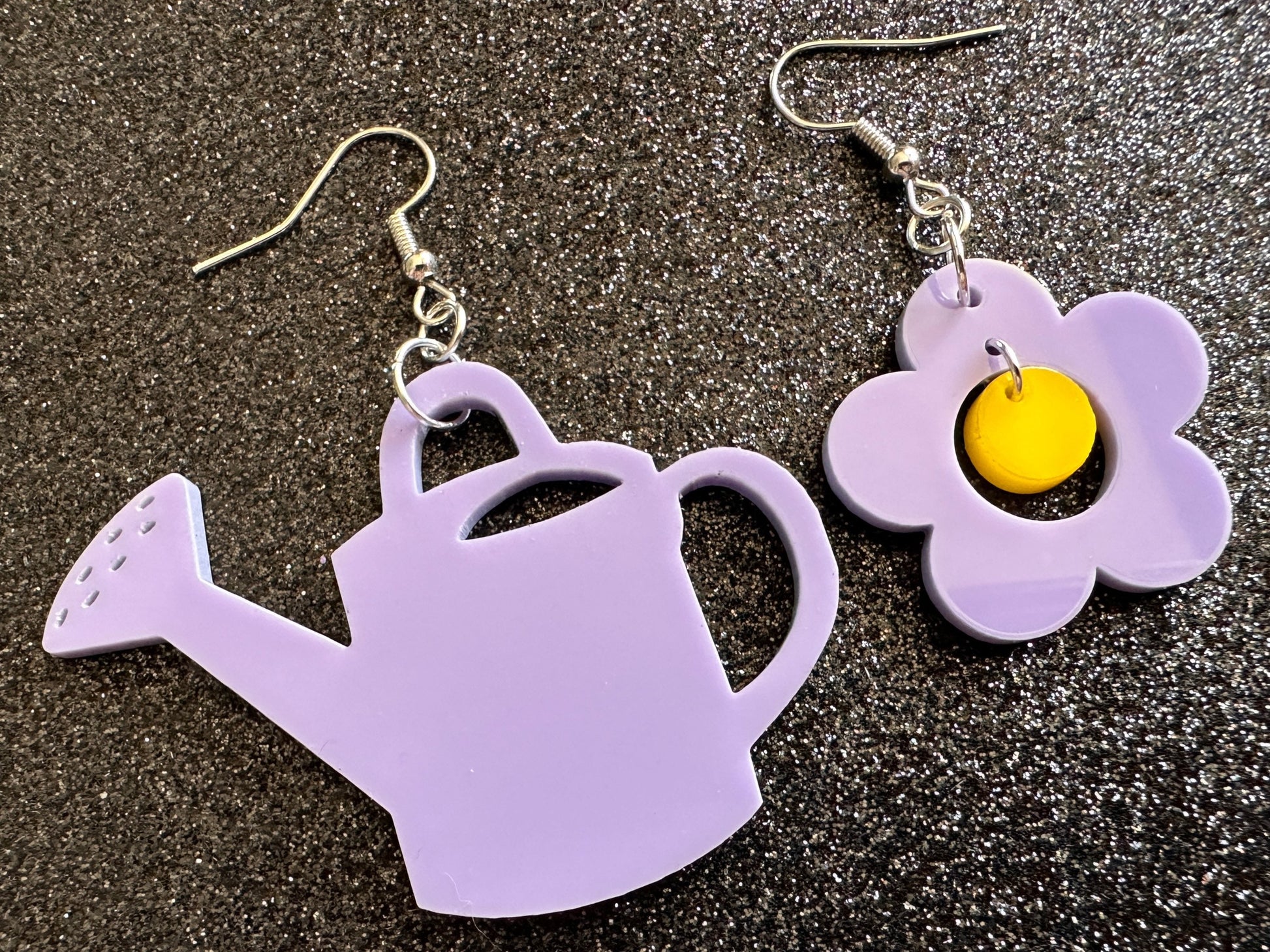 Watering Can Earrings: Laser Cut Acrylic Flowers, Purple Flower, Botany, Garden, Floral, Plants, Best Gifts for Her/Him/Them