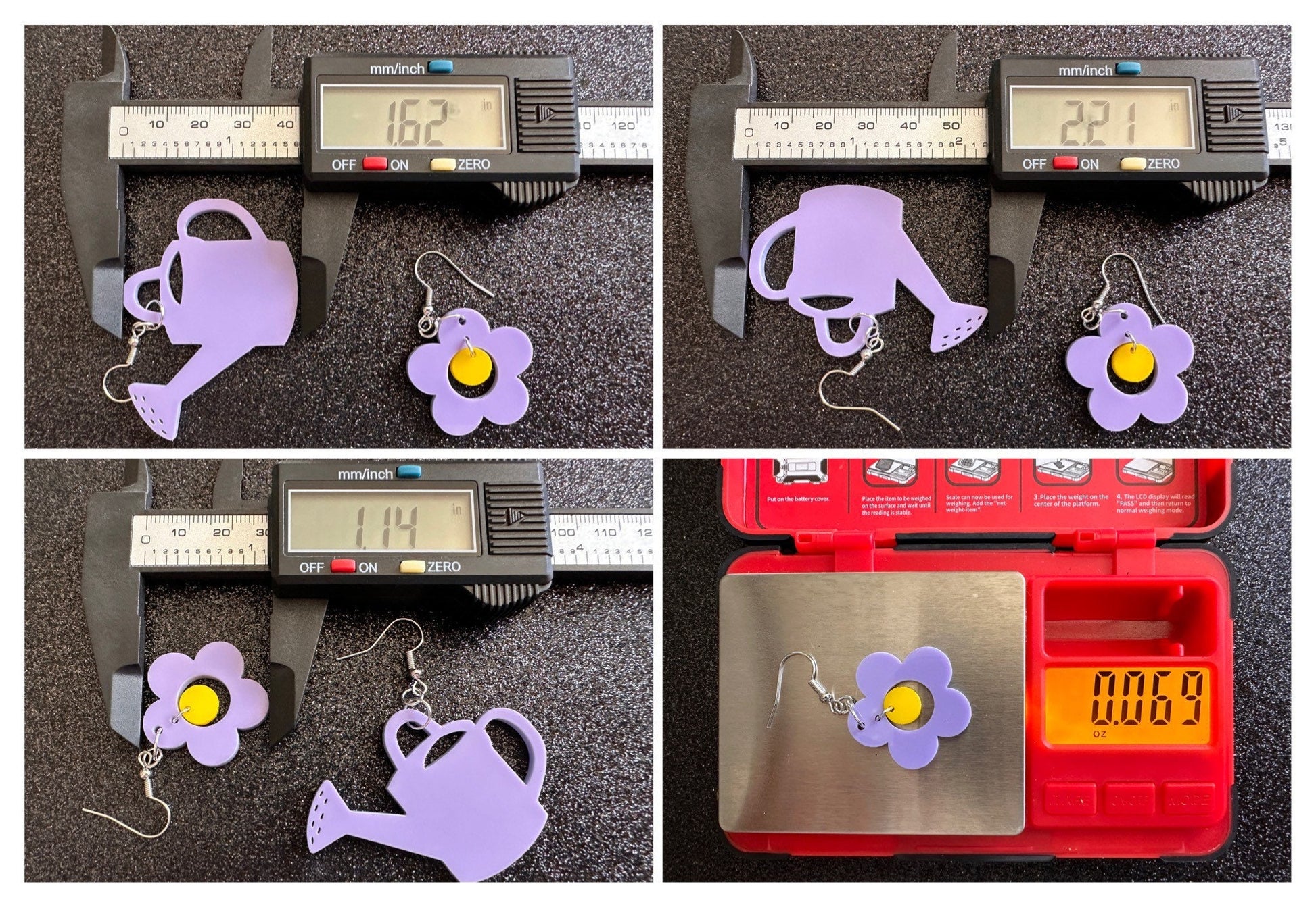 Watering Can Earrings: Laser Cut Acrylic Flowers, Purple Flower, Botany, Garden, Floral, Plants, Best Gifts for Her/Him/Them