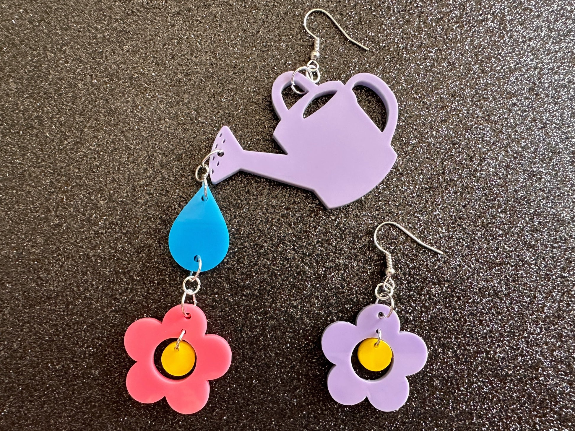 Watering Can Earrings: Laser Cut Acrylic Flowers, Rain Drop, Garden, Floral, Plants, Best Gifts for Her/Him/Them