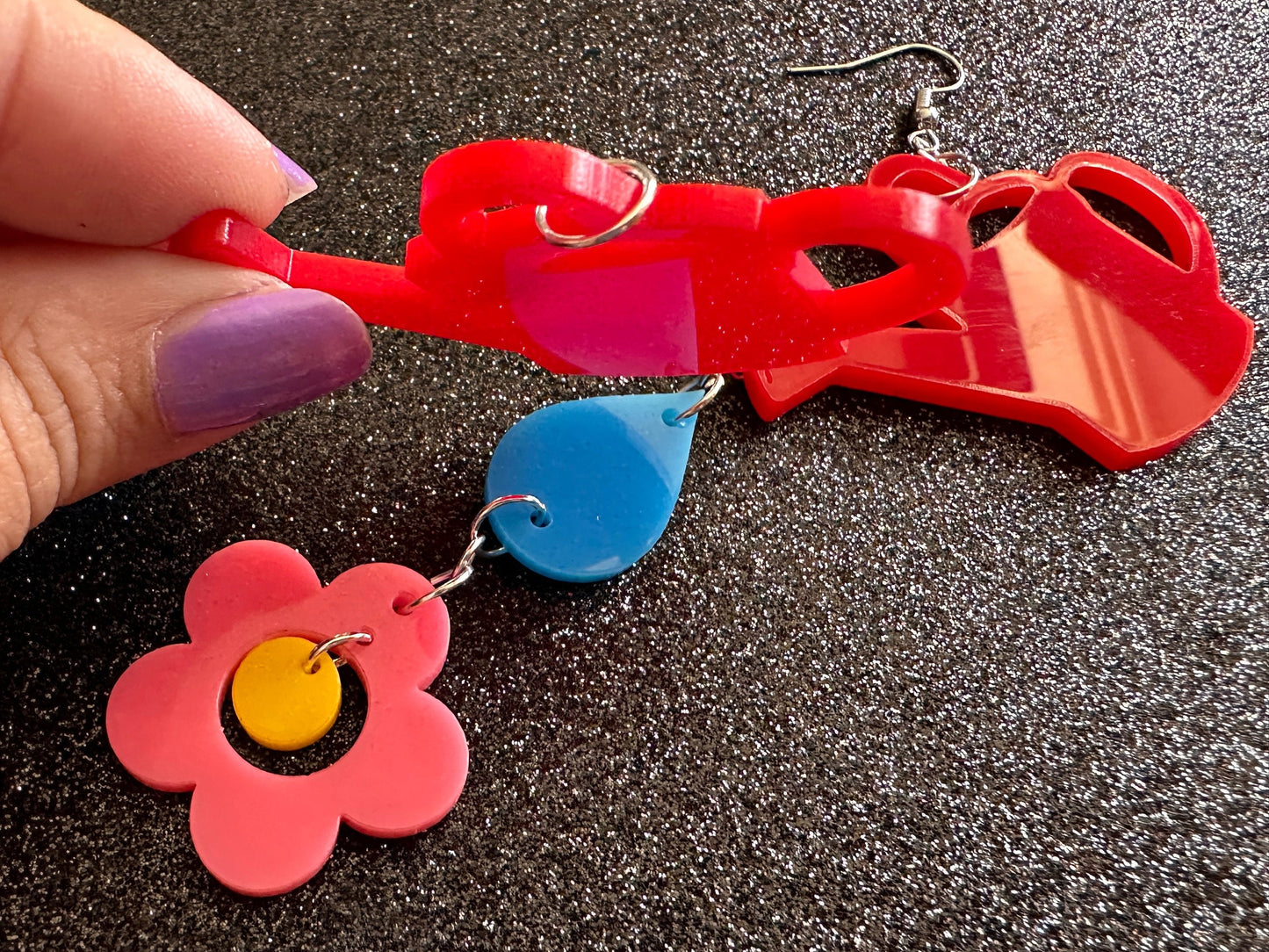Watering Can Earrings: Laser Cut Acrylic Flowers, Rain Drop, Garden, Floral, Plants, Best Gifts for Her/Him/Them
