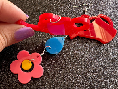 Watering Can Earrings: Laser Cut Acrylic Flowers, Rain Drop, Garden, Floral, Plants, Best Gifts for Her/Him/Them