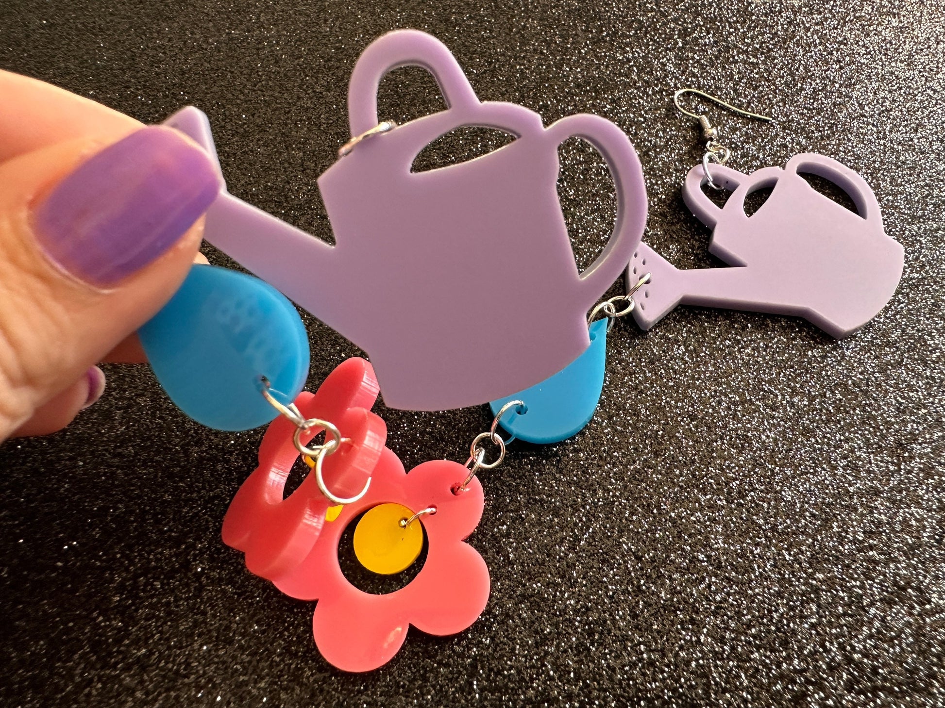 Watering Can Earrings: Laser Cut Acrylic Flowers, Rain Drop, Garden, Floral, Plants, Best Gifts for Her/Him/Them