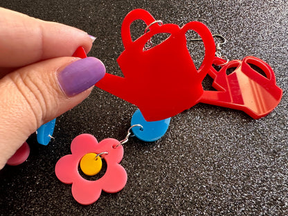 Watering Can Earrings: Laser Cut Acrylic Flowers, Rain Drop, Garden, Floral, Plants, Best Gifts for Her/Him/Them