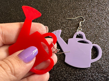 Watering Can Earrings: Laser Cut Acrylic Flowers, Rain Drop, Garden, Floral, Plants, Best Gifts for Her/Him/Them