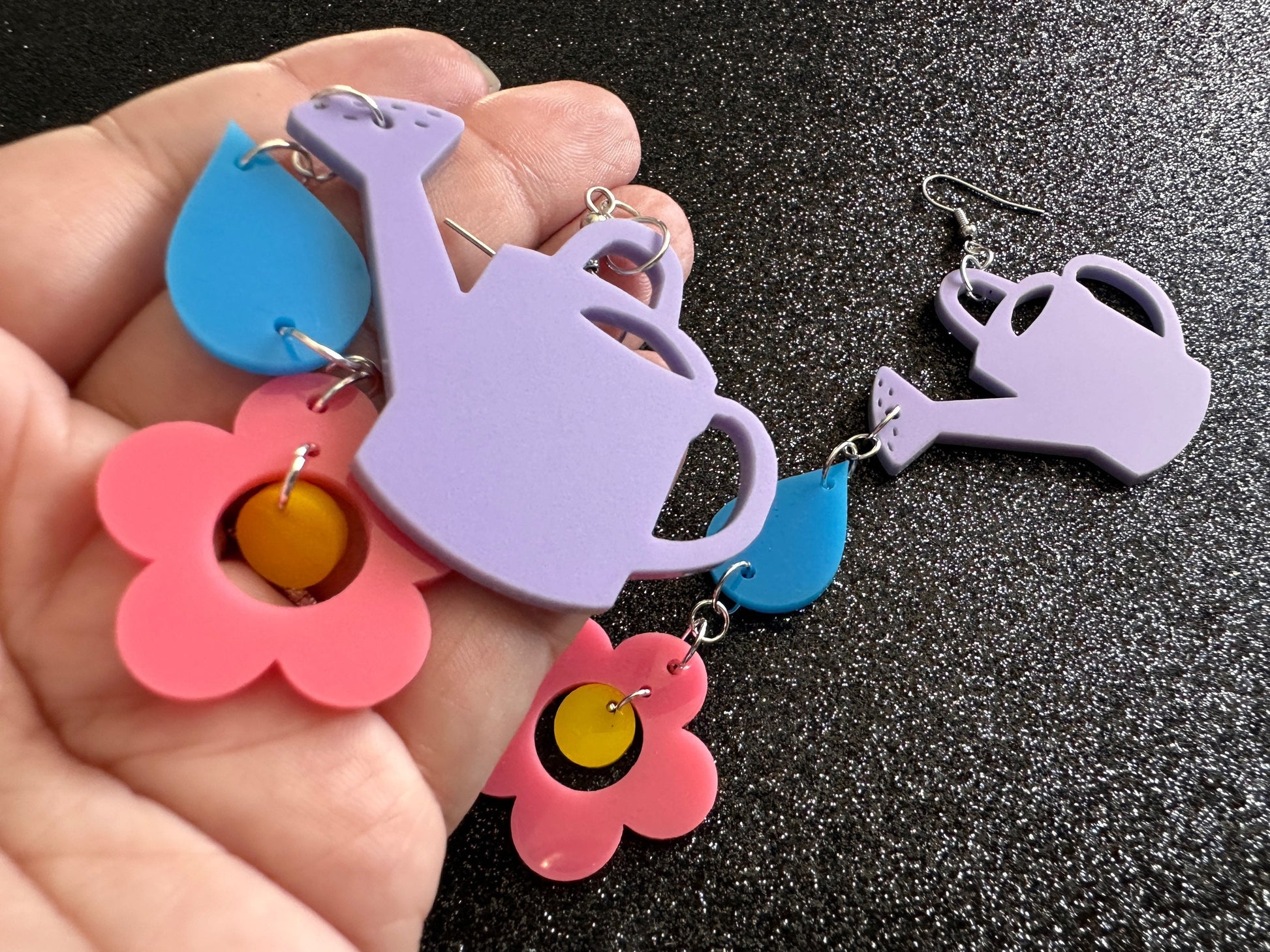 Watering Can Earrings: Laser Cut Acrylic Flowers, Rain Drop, Garden, Floral, Plants, Best Gifts for Her/Him/Them