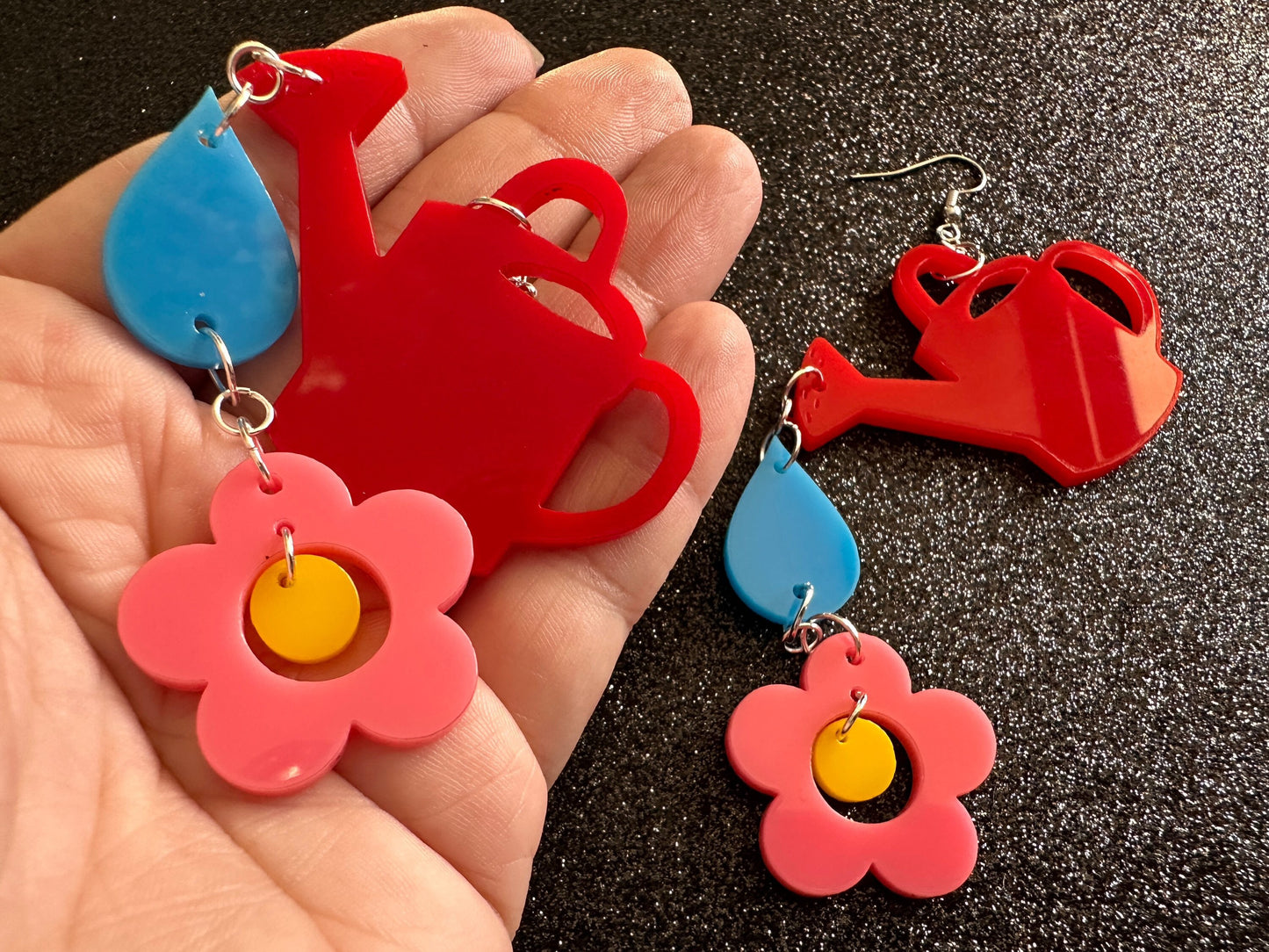 Watering Can Earrings: Laser Cut Acrylic Flowers, Rain Drop, Garden, Floral, Plants, Best Gifts for Her/Him/Them