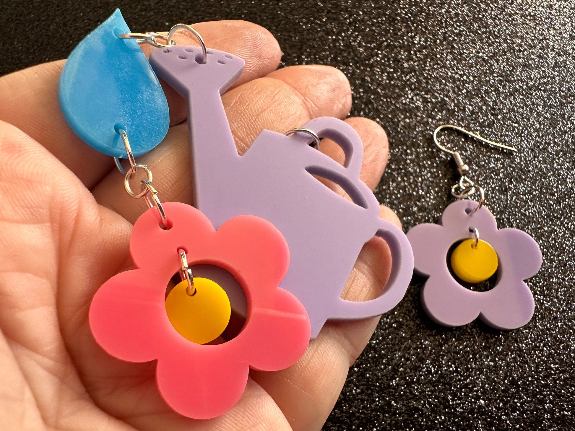 Watering Can Earrings: Laser Cut Acrylic Flowers, Rain Drop, Garden, Floral, Plants, Best Gifts for Her/Him/Them