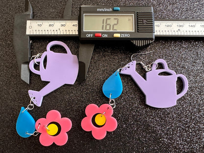 Watering Can Earrings: Laser Cut Acrylic Flowers, Rain Drop, Garden, Floral, Plants, Best Gifts for Her/Him/Them