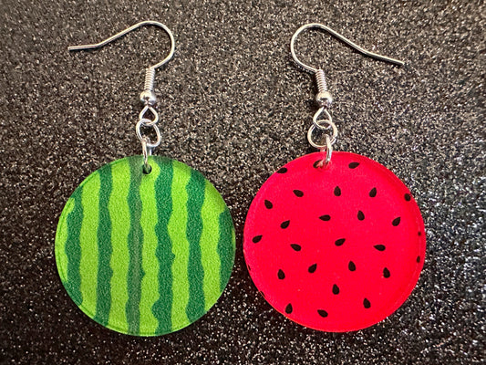 Watermelon Earrings: Laser Cut Acrylic Watermelons, Fruit, Summer Vibes, Food Earrings, Green Earrings, Sugar, Best Gifts for Her/Him/Them