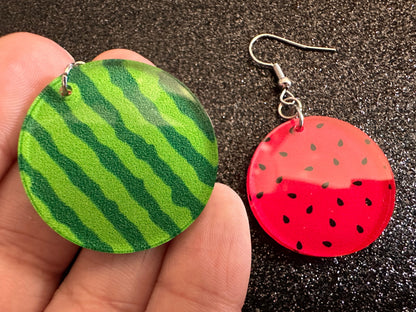 Watermelon Earrings: Laser Cut Acrylic Watermelons, Fruit, Summer Vibes, Food Earrings, Green Earrings, Sugar, Best Gifts for Her/Him/Them