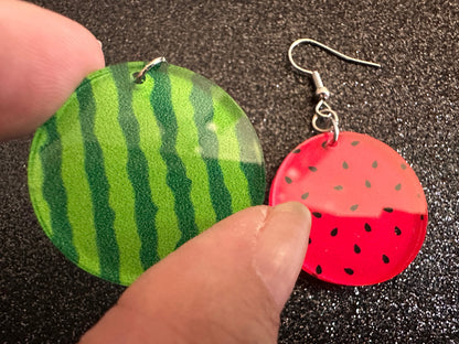 Watermelon Earrings: Laser Cut Acrylic Watermelons, Fruit, Summer Vibes, Food Earrings, Green Earrings, Sugar, Best Gifts for Her/Him/Them