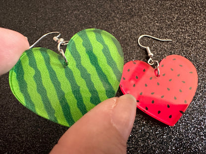 Watermelon Earrings: Laser Cut Acrylic Watermelons, Fruit, Summer Vibes, Food Earrings, Green Earrings, Sugar, Best Gifts for Her/Him/Them