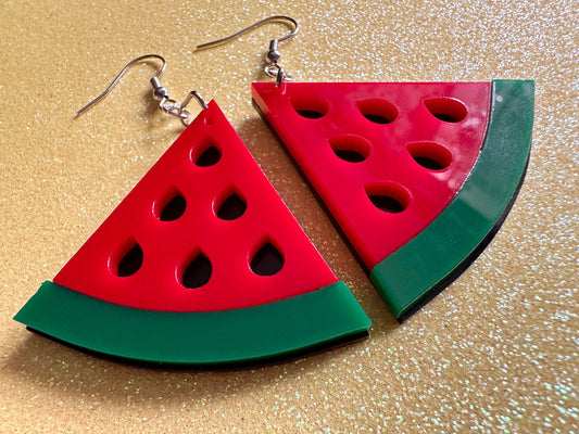Watermelon Earrings: Laser Cut Acrylic Watermelons, Fruit, Summer Vibes, Food Earrings, Green Earrings, Sugar, Gifts for Her/Him/Them