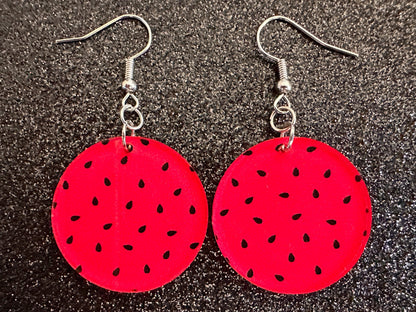 Watermelon Earrings: Laser Cut Acrylic Watermelons, Fruit, Summer Vibes, Food Earrings, Green Earrings, Sugar, Gifts for Her/Him/Them