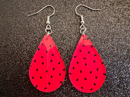 Watermelon Earrings: Laser Cut Acrylic Watermelons, Fruit, Summer Vibes, Food Earrings, Green Earrings, Sugar, Gifts for Her/Him/Them